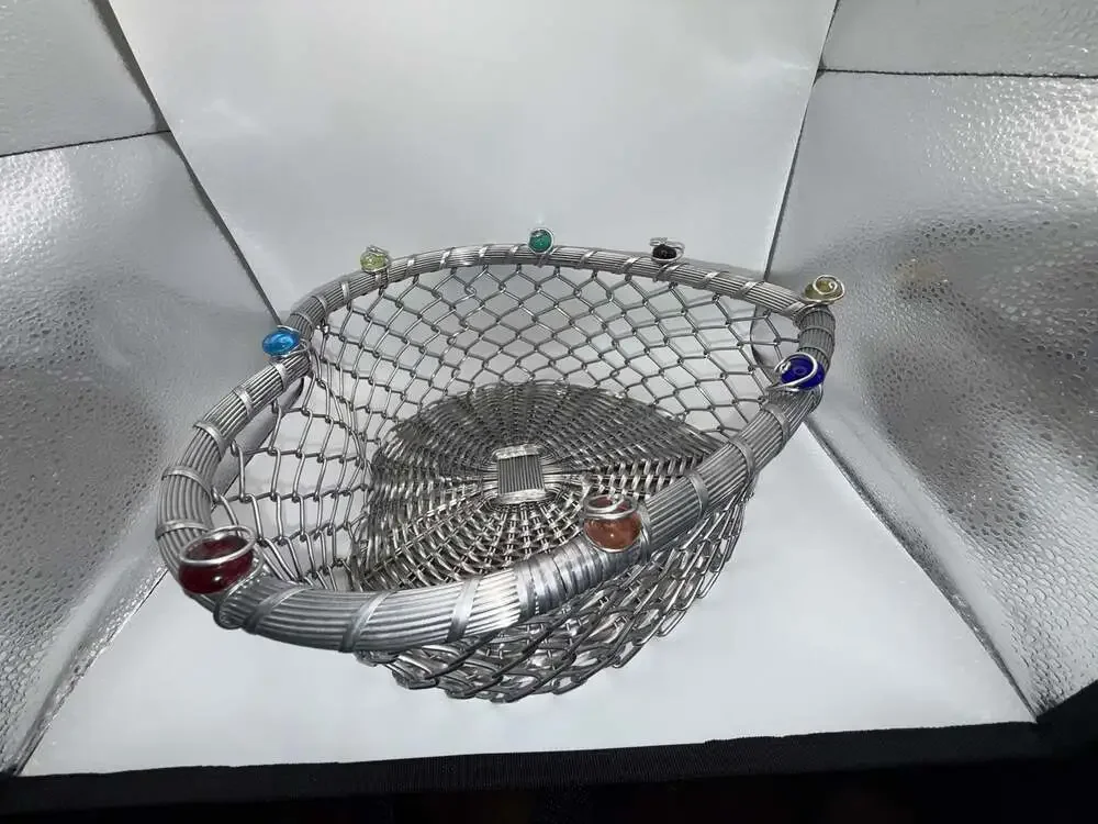 Dary Rees Original Hand-Woven Aluminum Wire Heart Basket  Glass Beads